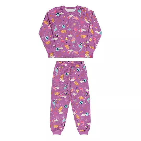 Pijama Infantil Space Cats- Roxo & Azul- Kely&Kety