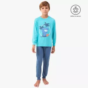 Pijama Tubarão<BR>- Verde Água & Azul Marinho<BR>- Dedeka
