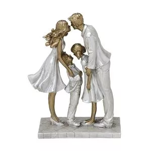 Escultura Decorativa Família<BR>- Cinza & Dourada<BR>- 24,5x16x7,5cm<BR>- Mabruk