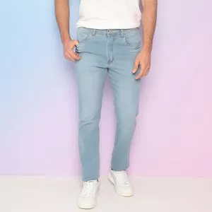 Calça Jeans Reta Com Bolsos<BR>- Azul claro