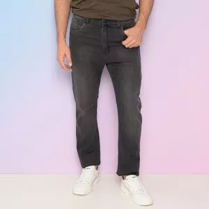 Calça Jeans Reta Com Bolsos<BR>- Cinza Escuro