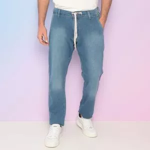 Calça Jeans Reta Com Bolsos<BR>- Azul Claro