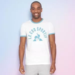 Camiseta Com Inscrições<BR>- Branca & Azul Claro