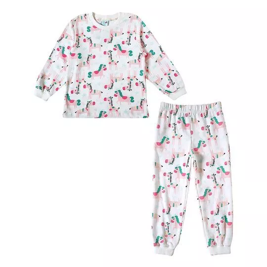 Pijama Pôneis- Off White & Rosa- Tip Top