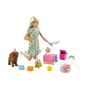 Boneca Barbie® Aniversário Cachorrinho<BR>- 7x32,5x23cm<BR>- Mattel
