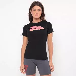 Camiseta Com Inscrições<BR>- Preta & Rosa