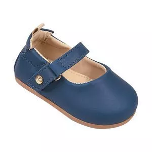 Sapato Boneca Em Couro<BR>- Azul Marinho
