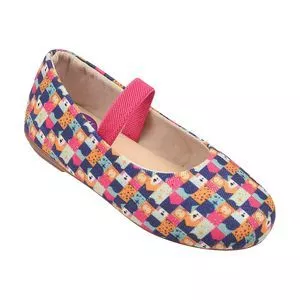 Sapato Boneca Com Recortes<BR>- Azul Marinho & Pink