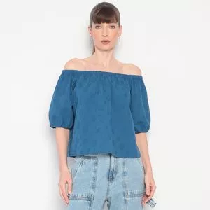 Blusa Ciganinha Texturizada<BR>- Azul