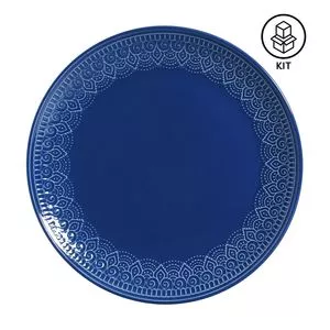 Jogo De Pratos Rasos Agra<BR>- Azul Escuro<BR>- 6Pçs<BR>- Porto Brasil