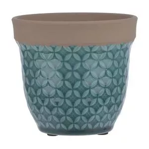 Vaso Texturizado<BR>- Azul Turquesa & Bege Escuro<BR>- 10xØ10,5cm<BR>- Florarte