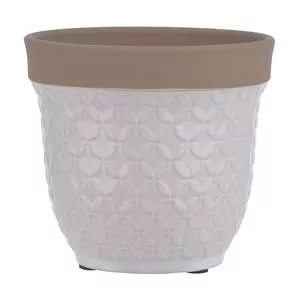 Vaso Texturizado<BR>- Branco & Bege Escuro<BR>- 10xØ10,5cm<BR>- Florarte
