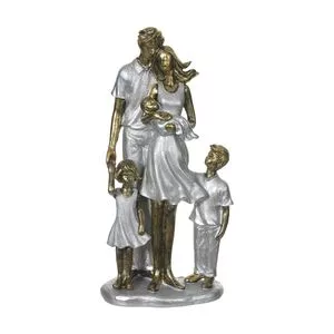 Escultura Decorativa Família<BR>- Dourada & Prateada<BR>- 24,5x12x7cm<BR>- Florarte