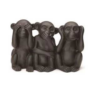 Escultura De Macacos<BR>- Preta<BR>- 12x18x7,5cm