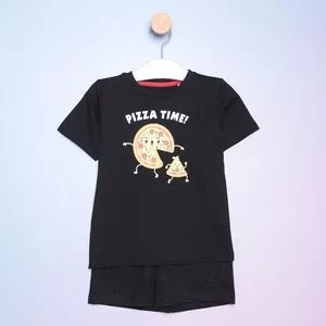 Pijama Infantil Pizza Time<BR>- Preto & Amarelo Claro