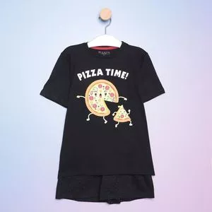 Pijama Pizza Time<BR>- Preto & Amarelo Claro