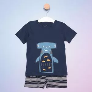 Pijama Tubarão<BR>- Azul Marinho & Cinza