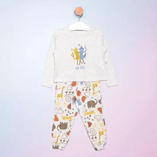 Pijama Animais- Off White & Amarelo