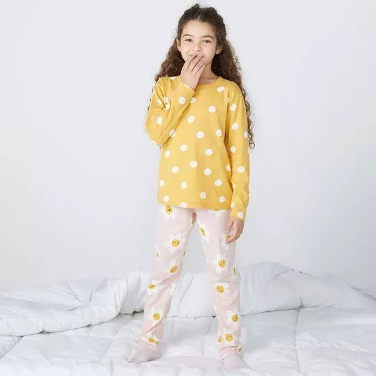 Pijama Margaridas- Amarelo & Rosa Claro