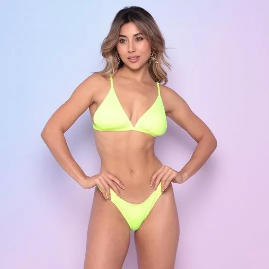 Biquíni Triângulo Com Tanga- Amarelo Neon- Cia Do Bikini