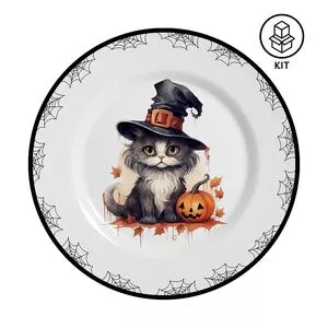 Jogo De Pratos Para Sobremesa Cute Cats<BR>- Branco & Preto<BR>- 6Pçs<BR>- Alleanza Cerâmica