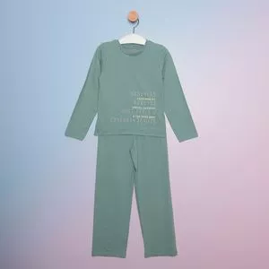 Pijama Infantil Manga Longa & Calça<BR>- Azul Turquesa & Amarelo Claro