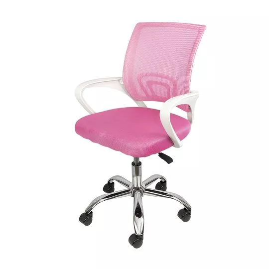 Cadeira Office Tok- Rosa & Prateada- 93x60x59,5cm- Or Design