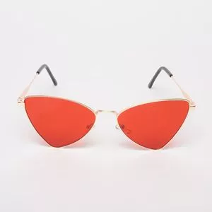Óculos De Sol Retangular<BR>- Dourado & Vermelho