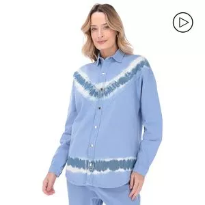 Camisa Alongada Com Recortes<BR>- Azul & Branca