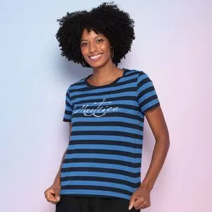 Camiseta Náutica® Listrada Com Recortes<BR>- Azul & Preta