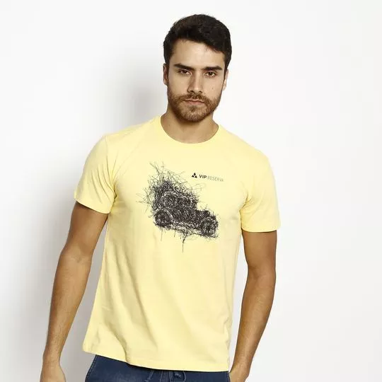 Camiseta Carro Rabiscado- Amarelo Claro & Preta