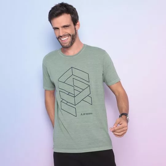 Camiseta Geométrica- Verde Claro & Azul Marinho