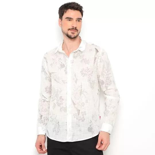 Camisa Floral- Off White & Cinza