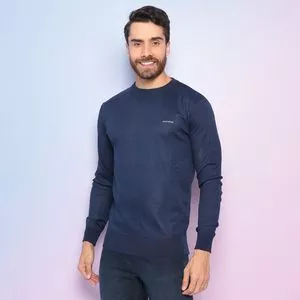 Suéter Em Tricô<BR>- Azul Marinho