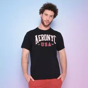 Camiseta AERONYC<BR>- Preta & Vermelha<BR>- Aeropostale