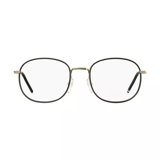 Armação Arredondada Para Óculos De Grau- Preta & Dourada- Tommy Hilfiger