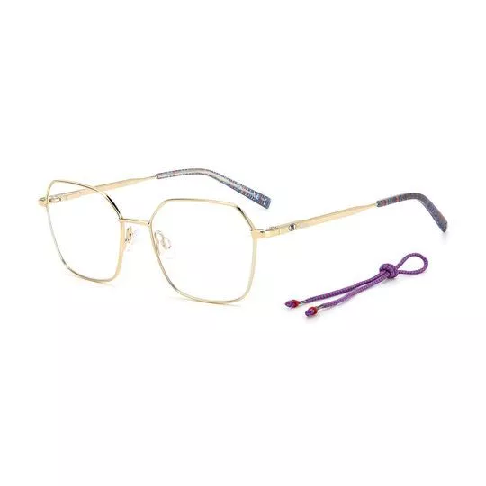 Armação Quadrada Para Óculos De Grau- Dourada & Azul- M. Missioni