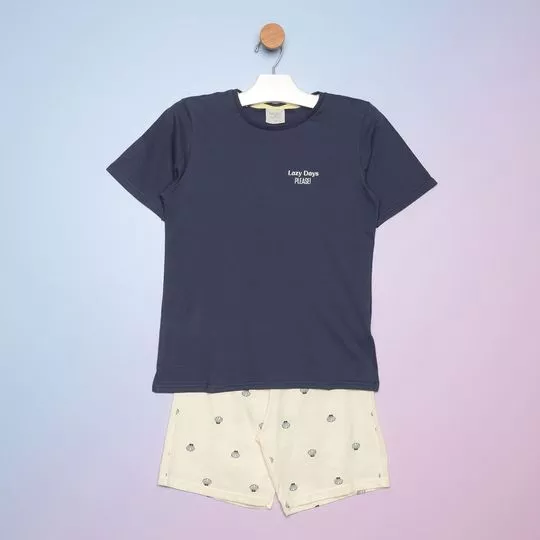 Pijama Conchinhas- Azul Marinho & Off White- Danka