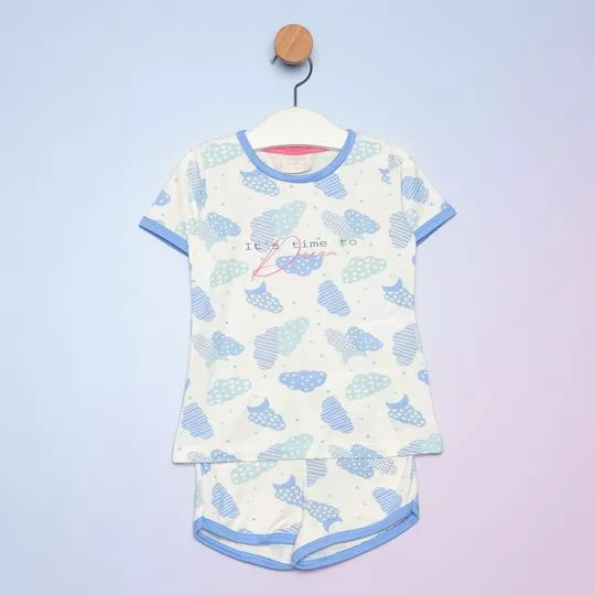 Pijama Nuvens- Off White & Azul Claro- Danka