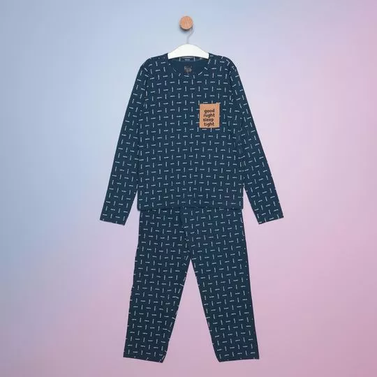 Pijama Com Inscrição- Azul Marinho & Branco- Bela Notte