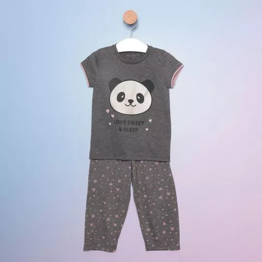 Pijama Panda- Cinza Escuro & Rosa Claro- Bela Notte