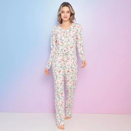 Pijama Borboletas- Branco & Azul- Bela Notte