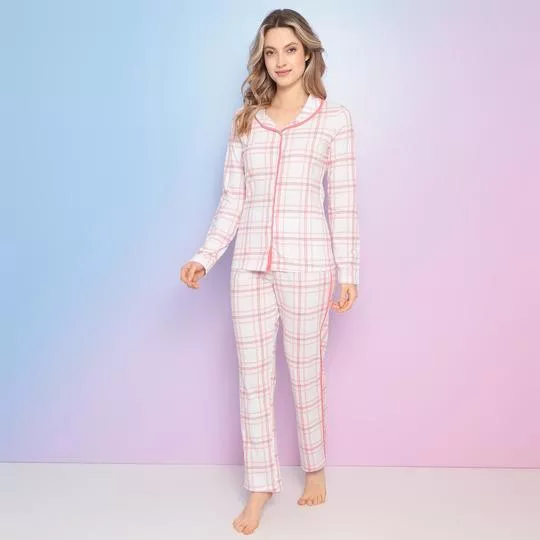 Pijama Xadrez- Branco & Rosa- Bela Notte