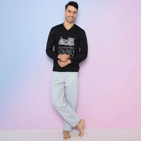 Pijama Genuinely Versatile- Preto & Cinza Claro- Zulai