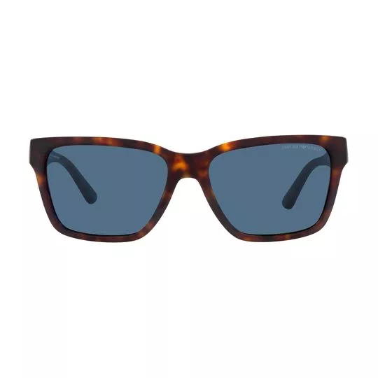 Óculos De Sol Retangular- Marrom Escuro & Azul Escuro- Empório Armani
