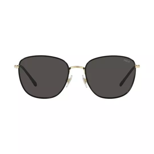Óculos De Sol Arredondado- Preto & Dourado- Polo