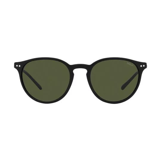 Óculos De Sol Arredondado- Preto & Verde Escuro- Polo