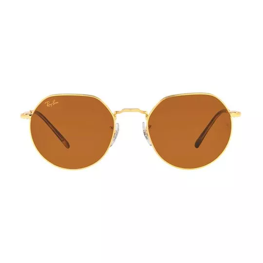 Óculos De Sol Arredondado- Dourado & Marrom- Ray Ban