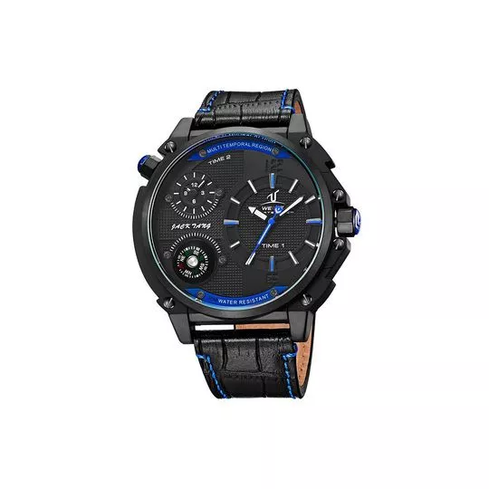 Relógio Analógico A11142- Preto & azul Escuro- Weide
