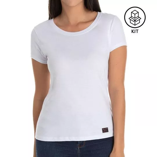 Kit De Camisetas Com Tag- Branco- 2Pçs